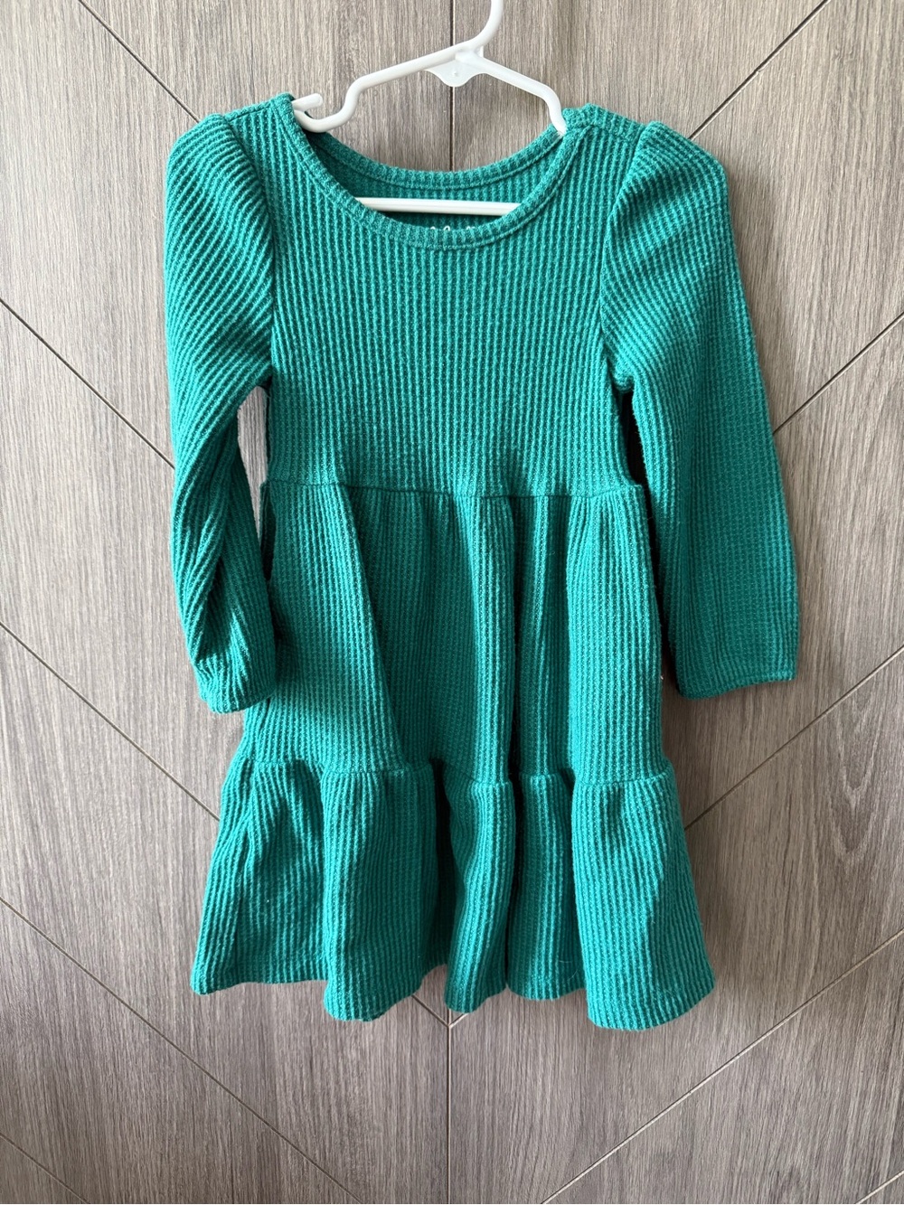 Cat & Jack Toddler Girl Long-Sleeve Green Ribbed Tiered Sweater Dress